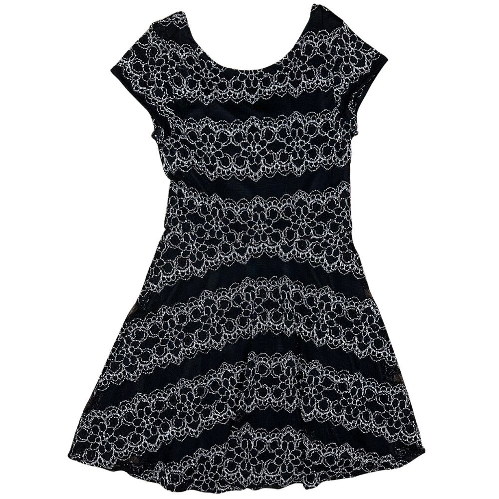 Girls AQUA Black Metallic Silver Lace Party Dress Size M (10)